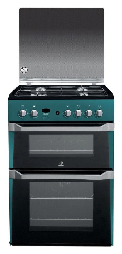 Indesit ID60G2N Gas Cooker with Double Oven - Green.